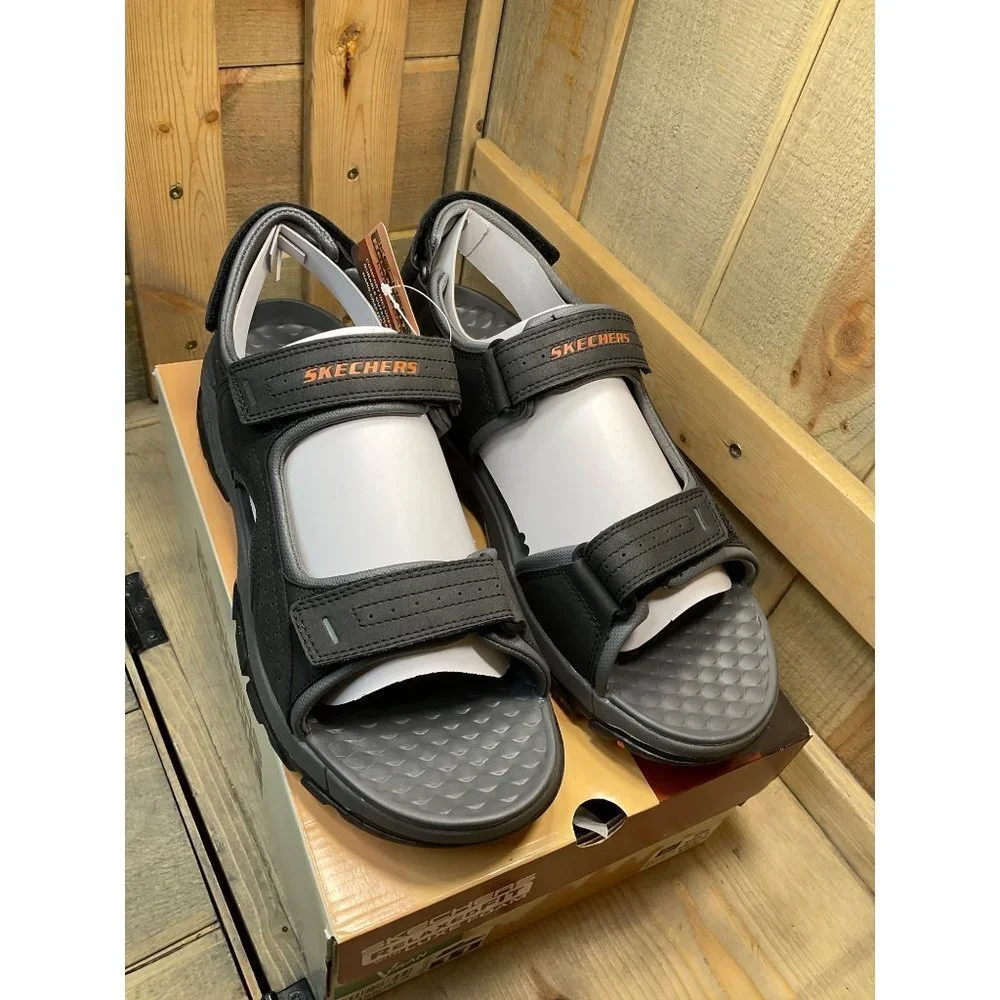 Us11 NEW SKECHERS Mens Tresman Garo Sandal Black Steady Grip Relaxed Fit